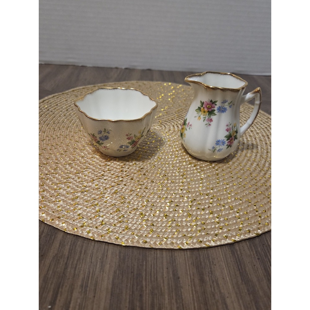 Royal Victoria porcelain sugar bowl and creamer set Vintage Florals